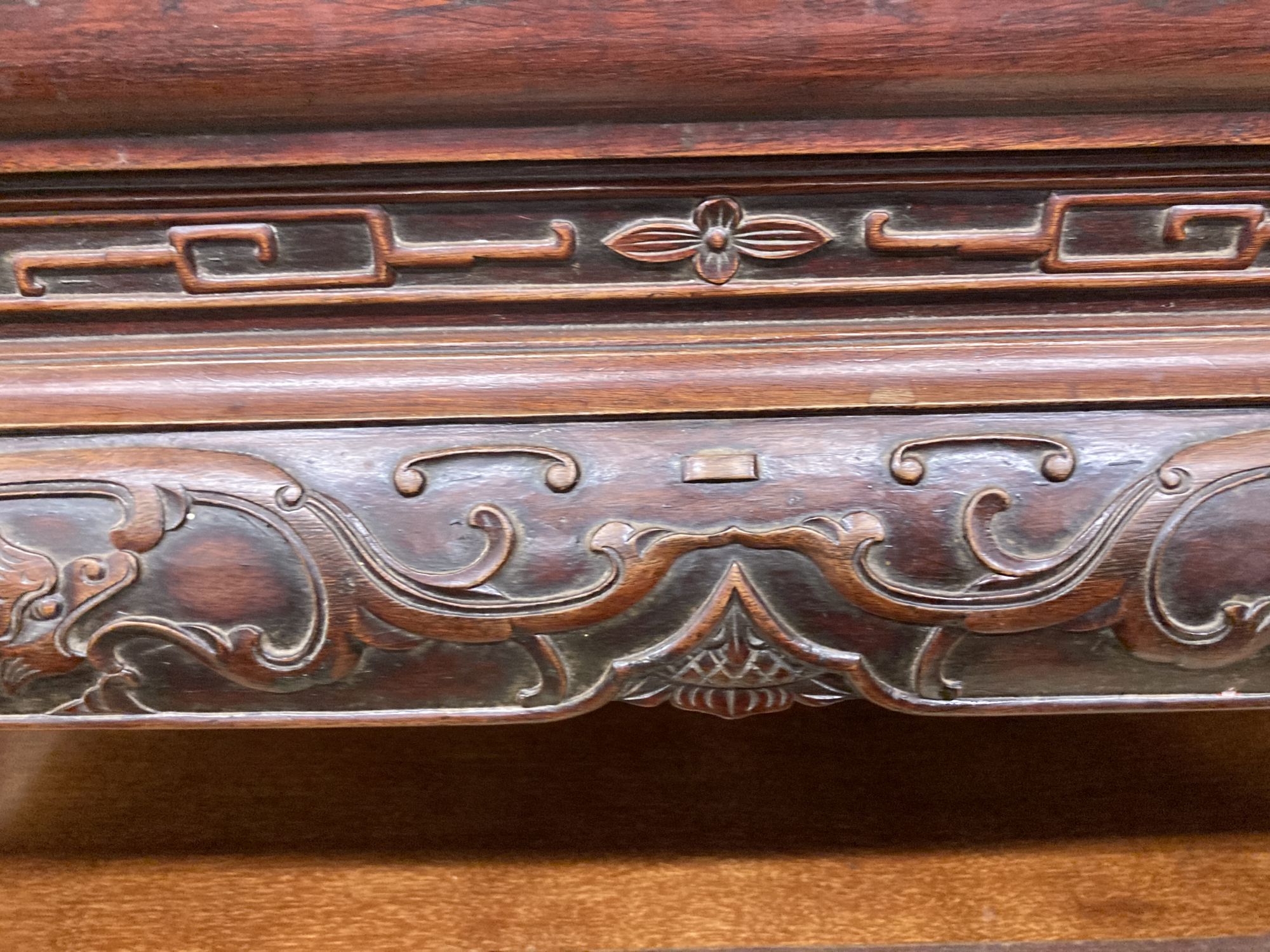 A 19th century Chinese rectangular low table, length 92cm, depth 52cm, height 35cm